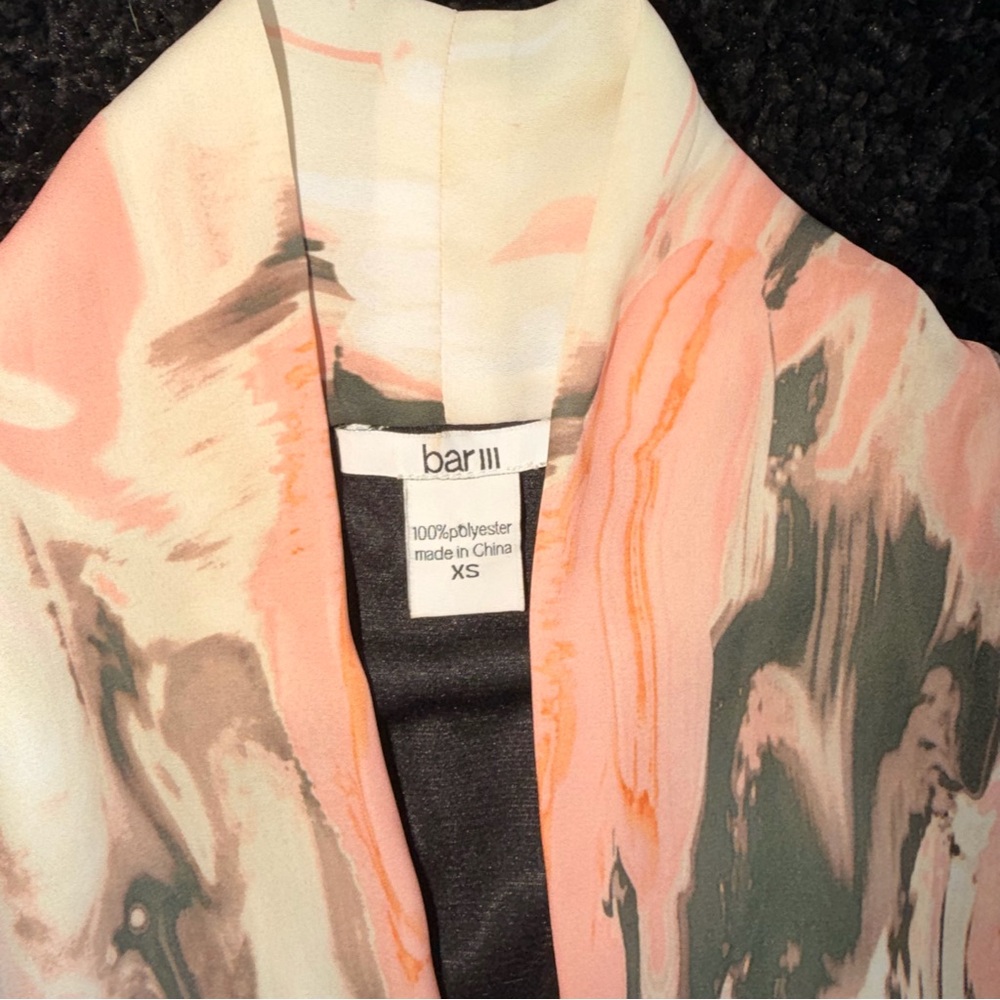 Bar III Marble Print Wrap Dress Blush Pink Black V-Neck Tie Waist Mini - Size XS - Picture 4 of 9